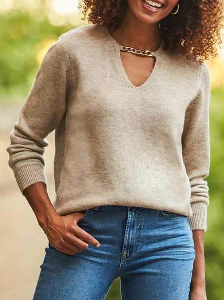 Casual Regular Fit Wool/Knitting Sweater, Khaki, Sweaters & Cardigans
