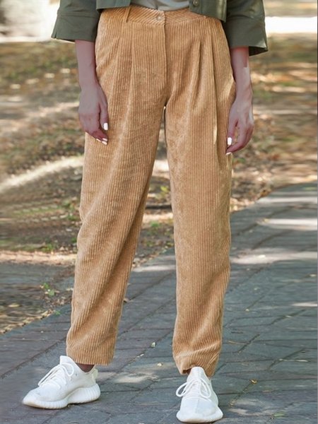 Plain Simple Casual Pants, Brown, Pants