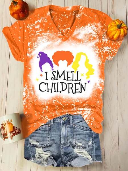 Halloween Casual Crew Neck T-Shirt, Orange, T-Shirts