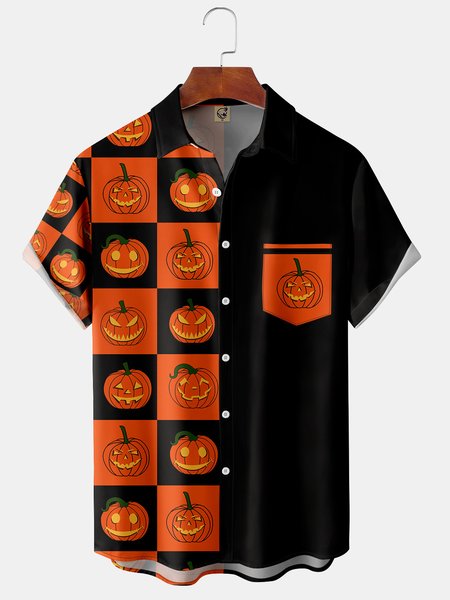 Mens Vintage Halloween Pumpkin Print Front Button Short Sleeve Shirt Chest Pocket Casual Hawaiian Shirt, Black, Short Sleeve Shirts
Mens Vintage Halloween Pumpkin Print Front Button Short Sleeve Shirt Chest Pocket Casual Hawaiian Shirt, Black, Short Sleeve Shirts