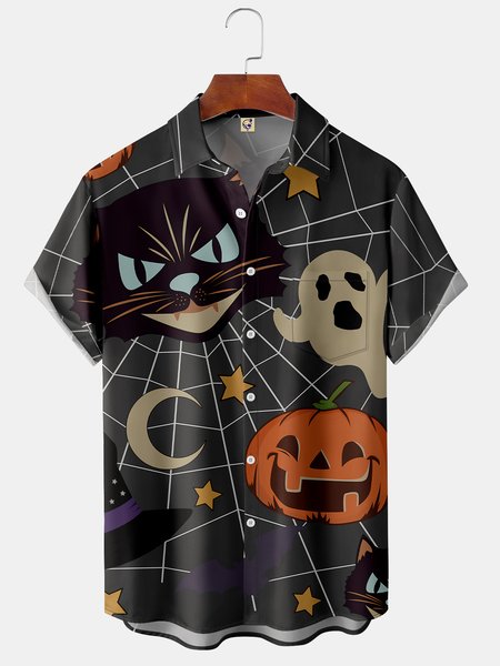 Men's Vintage Halloween Print Front Button Soft Breathable Chest Pocket Casual Hawaiian Shirt, Gray, Short Sleeve Shirts
Men's Vintage Halloween Print Front Button Soft Breathable Chest Pocket Casual Hawaiian Shirt, Gray, Short Sleeve Shirts