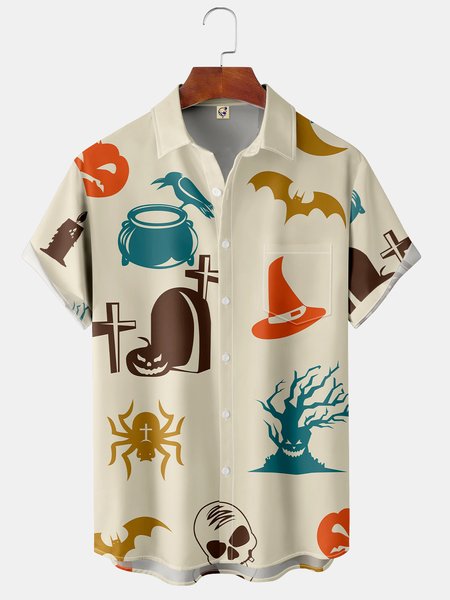 Men's Vintage Halloween Skull Print Front Button Soft Breathable Chest Pocket Casual Hawaiian Shirt, Khaki, Short Sleeve Shirts
Men's Vintage Halloween Skull Print Front Button Soft Breathable Chest Pocket Casual Hawaiian Shirt, Khaki, Short Sleeve Shirts