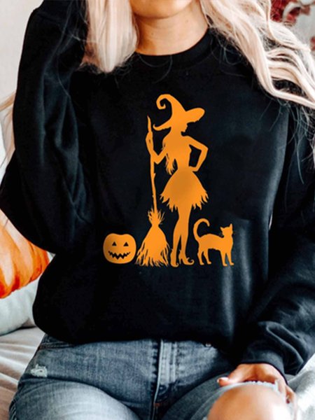 Crew Neck Halloween Casual Sweatshirt, Black, Sweatshirts & Hoodies