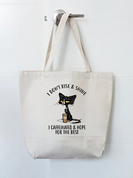 Funny Cat Graphic Shopping Tote, White, Bags