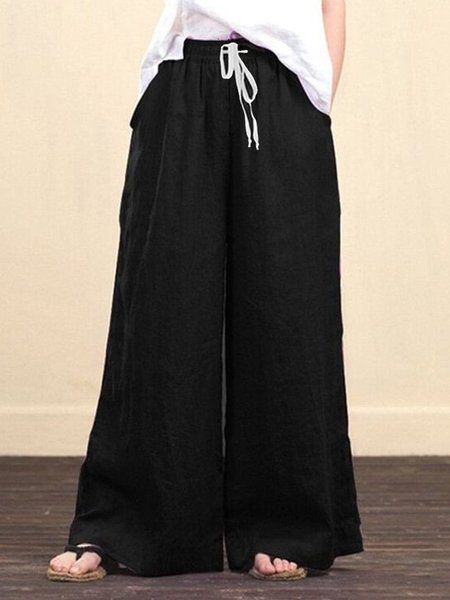 Cotton And Linen Casual Loose Casual Pants, Black, Pants