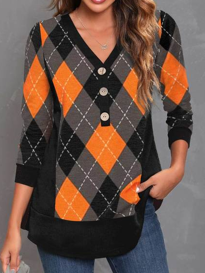 Casual Regular Fit V Neck Halloween Tops, Multicolor, Tunics