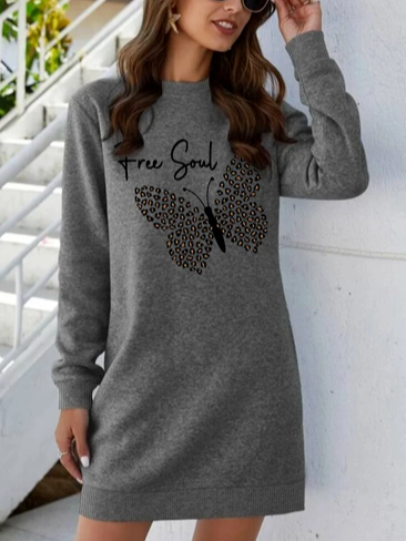 Letter & Butterfly Print Sweatshirt Dress, As picture, Dresses