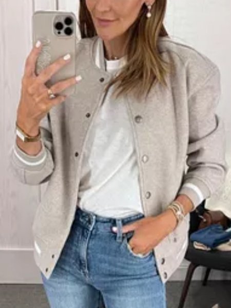Plain metal buckle loose jacket jacket, Gray, Jackets