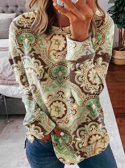 Loose Crew Neck Ethnic Sweatshirts, Multicolor, Sweatshirts & Hoodies