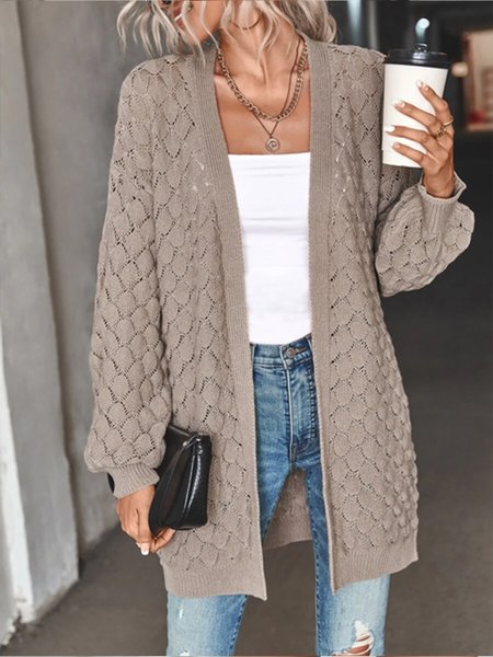 Plain Casual Cross Neck Sweater Coat, Brown, Outerwear