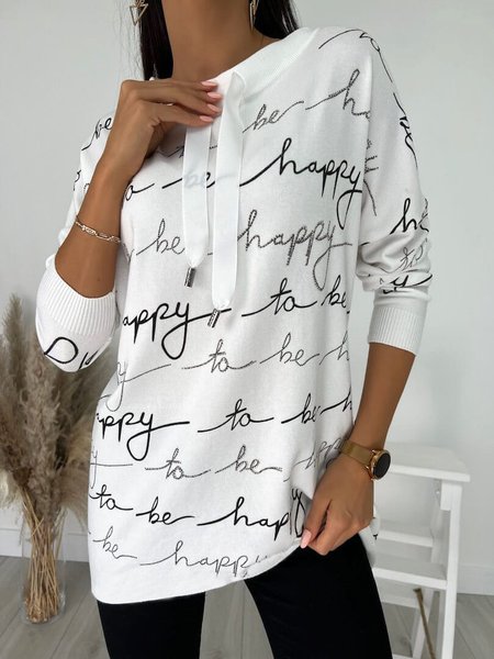 Casual Letter Print Loose Sweatshirt, White, Hoodies & Sweatshirts