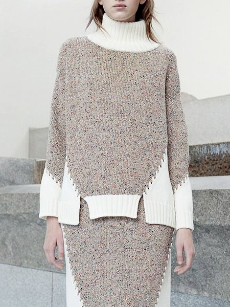 Regular Fit Color Block Elegant Sweater, Light camel, Sweaters