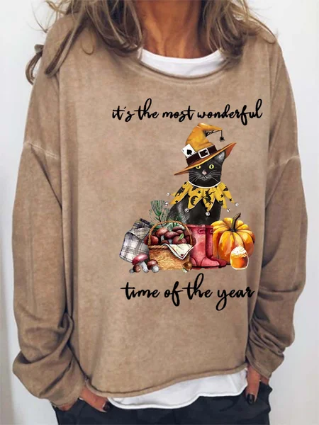 Women Wonderful Time Black Cat Pumpkin Light Halloween Crew Neck Loose Casual Sweatshirt, Khaki, Hoodies&Sweatshirts
Women Wonderful Time Black Cat Pumpkin Light Halloween Crew Neck Loose Casual Sweatshirt, Khaki, Hoodies&Sweatshirts