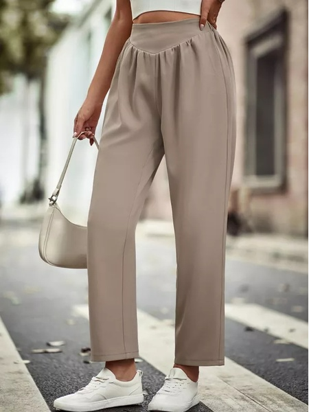 Plain Casual Loose Long Pants, Khaki, Pants