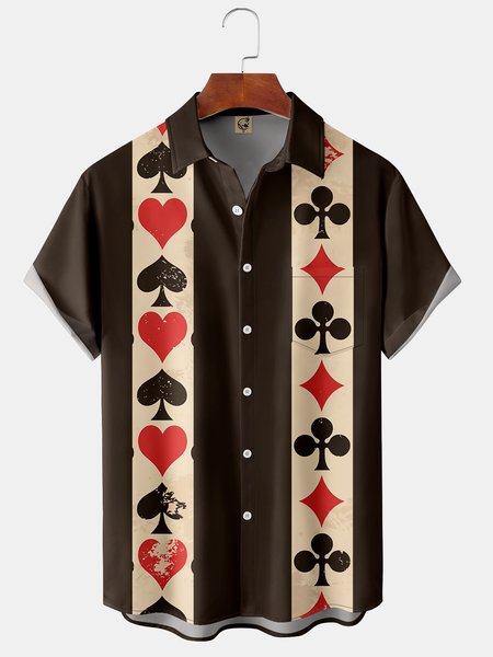 Mens Poker Print Front Buttons Soft Breathable Chest Pocket Casual Bowling Shirt, Brown, Short Sleeve Shirts
Mens Poker Print Front Buttons Soft Breathable Chest Pocket Casual Bowling Shirt, Brown, Short Sleeve Shirts