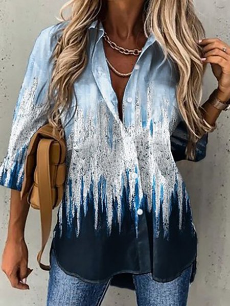 Abstract Design Loose Shirt, Blue, Shirts & Blouses