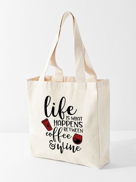 Coffee And Wine Letter Shopping Tote, White, Bags