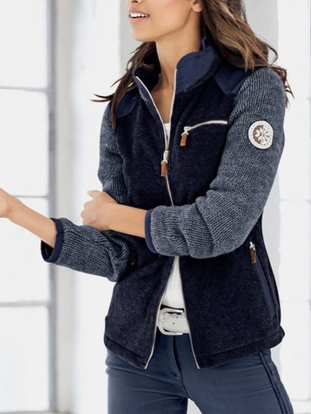 Loose Color Block Casual Jacket, Blue, Jackets