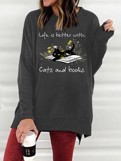 Women Animals Cat Books Pattern Crew Neck Loose Sweatshirts, Deep gray, Hoodies&Sweatshirts
Women Animals Cat Books Pattern Crew Neck Loose Sweatshirts, Deep gray, Hoodies&Sweatshirts
