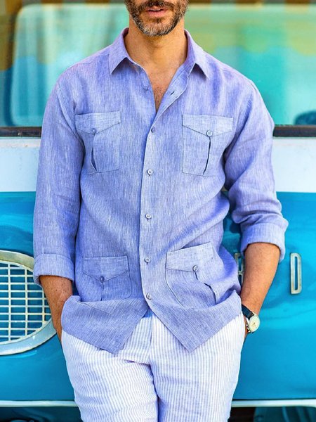 Men's Cotton Linen Style Workwear Multi-pocket Long Sleeve Shirt, Blue, Long Sleeve Shirts
Men's Cotton Linen Style Workwear Multi-pocket Long Sleeve Shirt, Blue, Long Sleeve Shirts