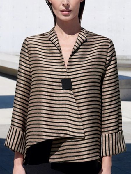 Urban Striped Loosen Coat, Black-coffee, Jackets