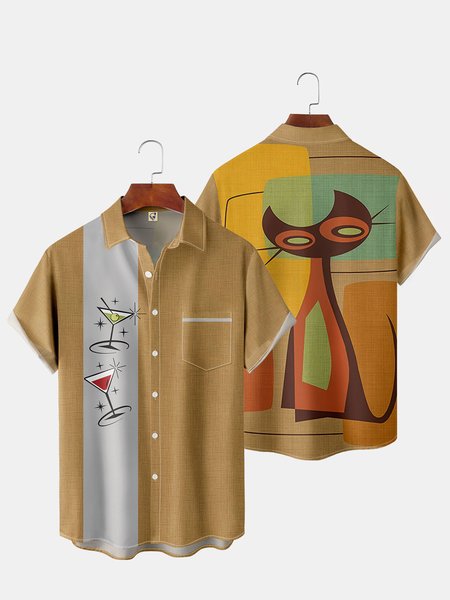 Mens Back Cat Print Casual Short Sleeve Shirt Hawaiian Top, Khaki, Short Sleeve Shirts
Mens Back Cat Print Casual Short Sleeve Shirt Hawaiian Top, Khaki, Short Sleeve Shirts