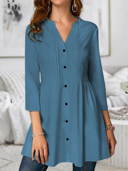 Casual Loose Stand Collar Blouse, Blue, Blouses & Shirts