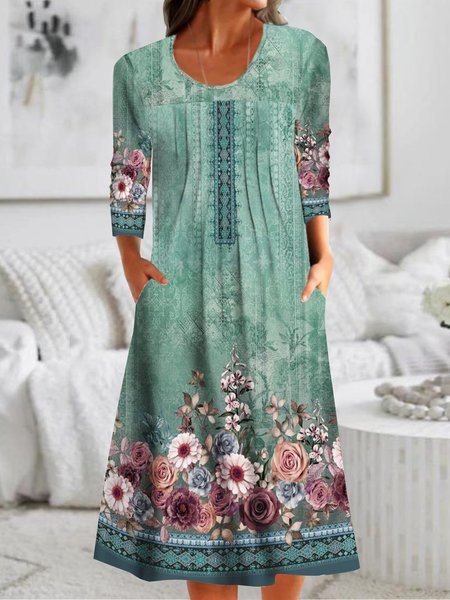 Gradient flower Holiday midi Dress Plus Size, Green, Dresses
