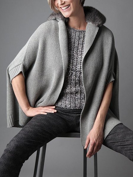 Sleeveless Loose Urban Shawl Collar Sweater Coat, Gray, Cardigans