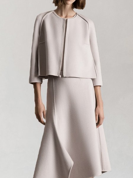 Loose Plain Elegant Three Quarter Sleeve Jacket, Gray, Jackets