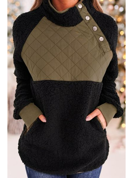 Plain Buckle Loose Casual Sweatshirts, Black, Hoodies & Sweatshirts