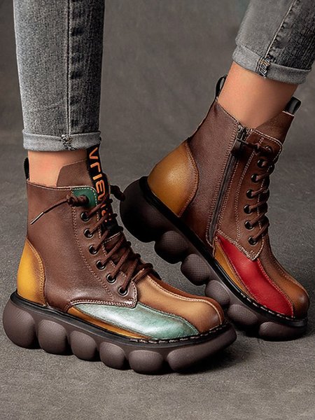 Vintage Colorblock Lightweight Non-Slip Lace-Up Zipper Platform Muffin Booties, Brown, Boots
Vintage Colorblock Lightweight Non-Slip Lace-Up Zipper Platform Muffin Booties, Brown, Boots