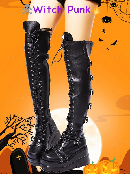 Celebrity Same Style Personality Super High Wedge Motor Punk Over Knee Boots, Black, Boots
Celebrity Same Style Personality Super High Wedge Motor Punk Over Knee Boots, Black, Boots