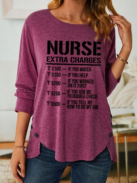 Women Funny Nurse Extra Charges Print Long Sleeve Loose Top, Deep red, Long sleeves
Women Funny Nurse Extra Charges Print Long Sleeve Loose Top, Deep red, Long sleeves