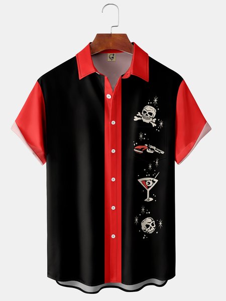 Mens Vintage Skull Print Front Buttons Soft Breathable Chest Pocket Casual Bowling Shirt, Black, Short Sleeve Shirts
Mens Vintage Skull Print Front Buttons Soft Breathable Chest Pocket Casual Bowling Shirt, Black, Short Sleeve Shirts