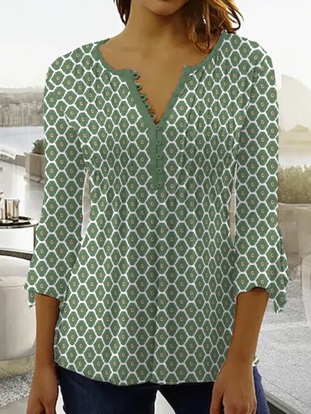 Casual Regular Fit Casual Half Open Collar Tops, Green, Tunics