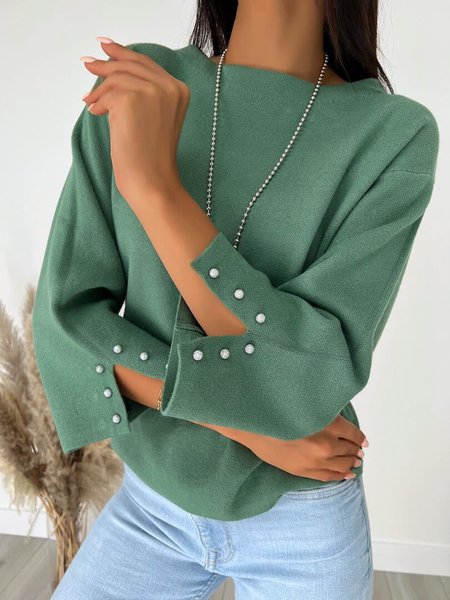 Casual Plain Wool/Knitting Regular Fit Sweater, Green, Sweaters