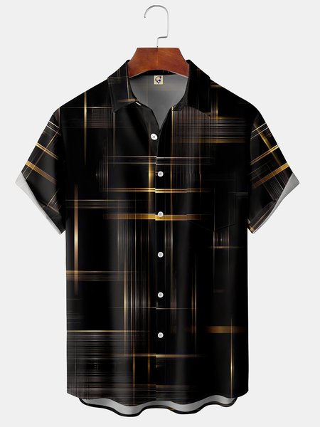 Men's Casual Short Sleeve Hawaiian Shirt with Chest Pocket Print, Black, Short Sleeve Shirts