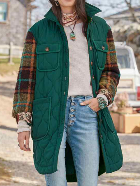 Autumn And Winter Shawl Collar Plaid Coat, Green, Coats