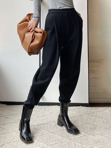 Black Daily Long Plain Urban Fashion Pants, Pants