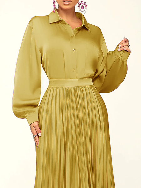 Plain Shirt Collar Shirt Collar Loose Blouse, Yellow, Blouses and Shirts