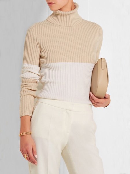 Urban Turtleneck Color Block Sweater, Khaki, Pullovers