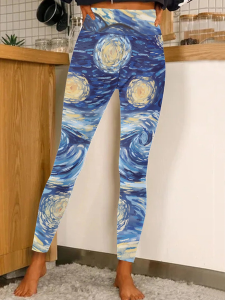 Women Regular Fit Abstract Leggings, Blue, Leggings