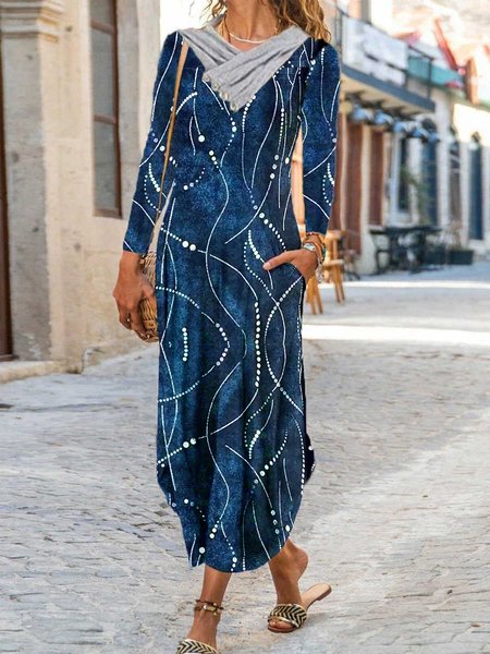 Casual Regular Fit Asymmetrical Dresses, Blue, Dresses