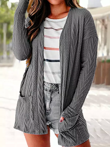 Loose Cross Neck Plain Other Coat, Gray, Outerwear