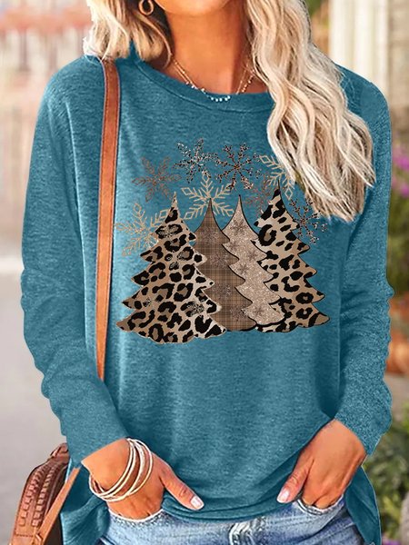 Women's Leopard Printed Christmas Tree Casual Long Sleeve Top, Green, Long sleeves
Women's Leopard Printed Christmas Tree Casual Long Sleeve Top, Green, Long sleeves