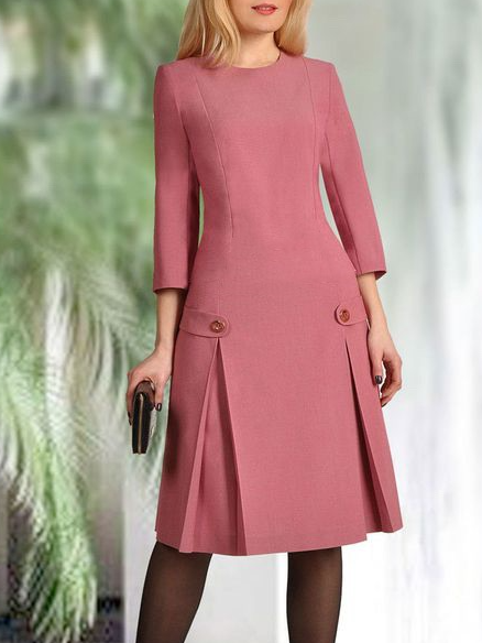 Elegant Crew Neck Urban Dresses, Pink, Dresses