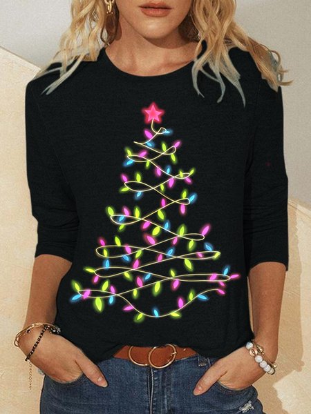 Women's Christmas Tree Light Crew Neck Casual Long Sleeve Top, Black, Long sleeves
Women's Christmas Tree Light Crew Neck Casual Long Sleeve Top, Black, Long sleeves