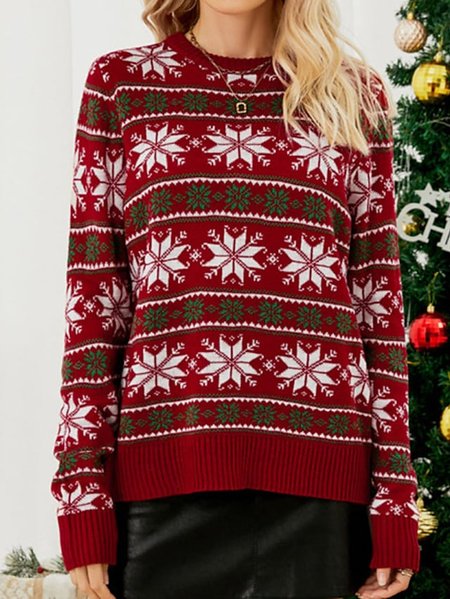Christmas Crew Neck Warm Knit Sweater, Red, Sweaters & Cardigans