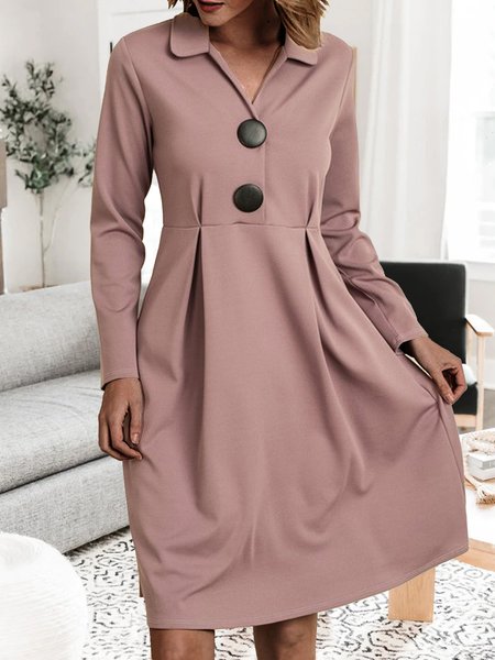 Regular Fit Plain Elegant Buttoned Dresses, Dark pink, Mini Dresses